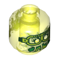 Minifig Head Ghost, with Yellowish Green Face, White Eyes, Lime Goggles, Slime Mouth Print (Trans-Neon Green)