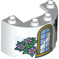 Cylinder Half 2 x 4 x 2 with 1 x 2 Cutout with Window, Pink Flowers and Green Leaves Print (White)