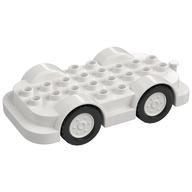 Duplo Car Base 4 x 8 with Four Black Wheels and White Hubs (White)