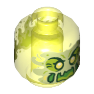 Minifig Head Ghost, with Yellowish Green Face, Yellow Eyes, Open Mouth Print (Trans-Neon Green)