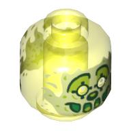 Minifig Head Ghost, with Yellowish Green Face, White Eyes, Clown Make Up, Slime Mouth Print (Trans-Neon Green)
