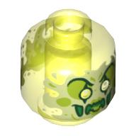 Minifig Head Ghost, with Yellowish Green Face, White Eyes, Lime Eye Shadow, Clown Make Up, Slime Mouth Print (Trans-Neon Green)