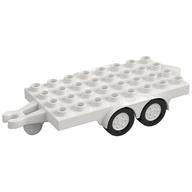 Duplo Trailer Flatbed 4 x 8 Studs with Hitch Ends and 4 White Wheels (White)