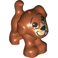 Animal, Dog, Small Standing with Tan Face, Dark Brown Eyes, Offset White, Bright Pink Tongue Print (Dark Orange)
