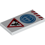 Tile 2 x 4 with Road Works Sign, Blue Safety Helmet Symbol, Red Warning Stripes (White)