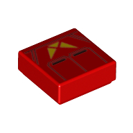 Tile 1 x 1 with Light Bluish Grey Lines, Yellow Triangles Print (Red)
