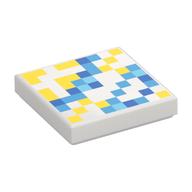 Tile 2 x 2 with Pixelated Blue and Orange Squares Print (White)