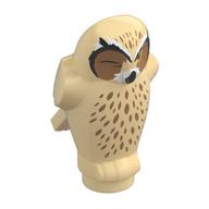Animal, Bird, Owl Small, Angular Features with Dark Tan Eyes, Black Lines, White Spots (Tan)