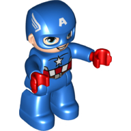 Duplo Figure with Mask, with Blue Legs and Red and White Armor, and Star Print (Captain America) (Blue)