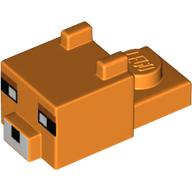 Animal Body Part, Cat Head 1 x 2 with Cube with Ears, Nose and Pixelated Face Print (Fox) (Orange)