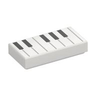 Tile 1 x 2 with Keyboard/Piano Print (White)