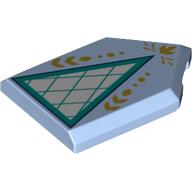 Tile Special 2 x 3 Pentagonal with Triangle Window, Gold Decorations (Bright Light Blue)