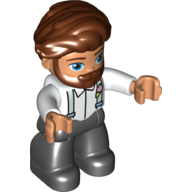 Duplo Figure with Hair Swept Right with Beard Reddish Brown, with Black Legs, Suspenders Print (White)
