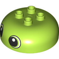 Duplo Brick Round 4 x 4 Dome Top with 2 x 2 Studs with Two Eyes Print (Lime)