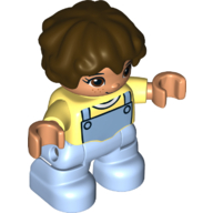 Duplo Figure Child with Short Wavy Hair Brown, Bright Light Blue Legs (Bright Light Yellow)