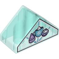 Duplo Brick 4 x 2 Double Slope 45° with Cup and Two Cakes Print (Trans-Light Blue)