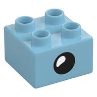 Duplo Brick 2 x 2 with Eye with White Teardrop Spot / Closed Eye Print (Medium Azure)