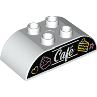 Duplo Brick 2 x 4 Curved Top with Cakes and 'Cafe' Print (White)