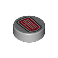 Tile Round 1 x 1 with White 'FIAT' Logo on Red Field, Black Border (Light Bluish Gray)