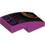 Brick Curved 2 x 1 No Studs with Yellow Eye, Metal Pink Pupil, Silver Armor Print (Magenta)