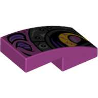 Brick Curved 2 x 1 No Studs with Yellow Eye, Metal Pink Pupil, Silver Armor Print (Magenta)