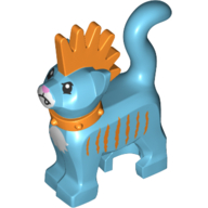 Animal, Cat, Standing with Bright Light Orange Spiky Mohawk and Collar, Bright Light Orange Stripes Print (Medium Azure)