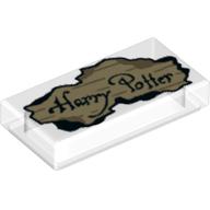 Tile 1 x 2 with Parchment Scrap with 'Harry Potter' Print (Trans-Clear)