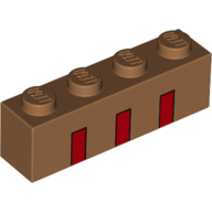 Brick 1 x 4 with 3 Red Bordered Rectangles Print (Medium Nougat)