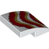Brick Curved 2 x 2 x 2/3 with Dark Tan/Dark Red Ruffles (Dragon) Print (White)