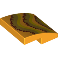 Brick Curved 2 x 2 x 2/3 with Dark Tan/Dark Red Ruffles (Dragon) Print (Bright Light Orange)