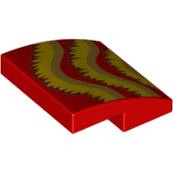 Brick Curved 2 x 2 x 2/3 with Dark Tan/Yellow Ruffles (Dragon) Print (Red)