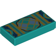 Tile 1 x 2 with Chinese Geometric Print (Dark Turquoise)