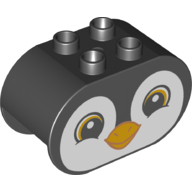 Duplo Brick 2 x 4 x 2 Rounded Ends with Penguin Face Print (Black)