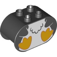 Duplo Brick 2 x 4 x 2 Rounded Ends with Penguin Body and Flippers Print (Black)