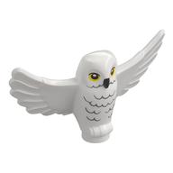 Animal, Bird, Owl Small with Open Wings, Angular Features with Yellow Eyes and Light Bluish Gray Rippled Chest Feathers Print (White)