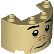 Cylinder Half 2 x 4 x 2 with 1 x 2 Cutout with Face Print (Grawp) (Tan)