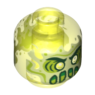Minifig Head Ghost, Slime, Yellow Eyes, Print (Trans-Neon Green)