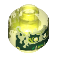 Minifig Head Ghost, Yellowish Green Face, Beard, Sideburns, Slime Mouth and Flames in Back Print (Trans-Neon Green)