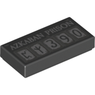 Tile 1 x 2 with Runes, '3', '9', '0', and 'AZKABAN PRISON' Print (Black)