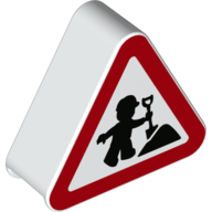 Duplo Brick 1 x 3 x 2 Triangle Road Sign with Duplo Figure Construction Worker Print (White)