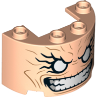 Cylinder Half 2 x 4 x 2 with 1 x 2 Cutout with White Eyes, Clenched Teeth Print (M.O.D.O.K) (Light Nougat)