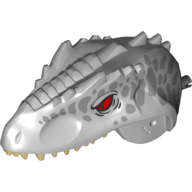 Animal Body Part, Dinosaur, Indominus Rex Head with Black Pin, Tan Teeth, Red Eyes and Metallic Silver Scales Print (Light Bluish Gray)