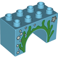 Duplo Brick 2 x 4 x 2 Arch with Seaweed, Starfish, and Bubbles Print (Medium Azure)