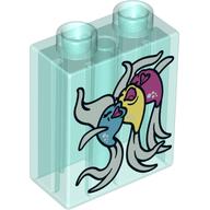 Duplo Brick 1 x 2 x 2 with Three Singing Fish Print (Trans-Light Blue)