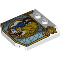 Brick Wedged, Curved Triple 4 x 4 x 2/3, 2 Studs with Stained Glass Window with Dancing Couple Print (White)