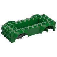 Vehicle Base 4 x 10 x 2 1/2 with Mudguards, Wheel Pins and 6 x 2 Centre Recess with 3 Holes, Light Bluish Gray Wheel Holders (Green)
