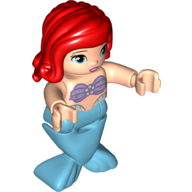 Duplo Figure with Hair Swept Right Red, Azure Mermaid Legs (Ariel) (Light Nougat)