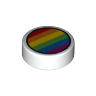 Tile Round 1 x 1 with Rainbow Stripes Print (White)