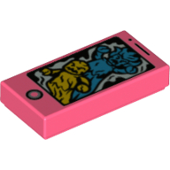 Tile 1 x 2 with Smart Phone and Yellow and Dark Azure Ghosts Print (Coral)