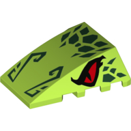 Brick Wedged, Curved 4 x 4 No Top Studs with Red Eyes, Dark Green Spots Print (Lime)